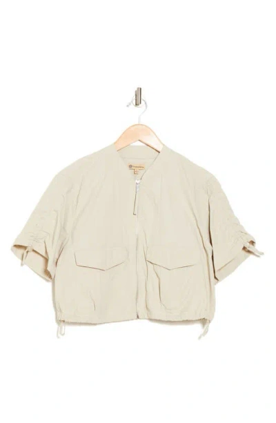 Democracy Cinched Tie Short Sleeve Bomber Jacket In Neutral