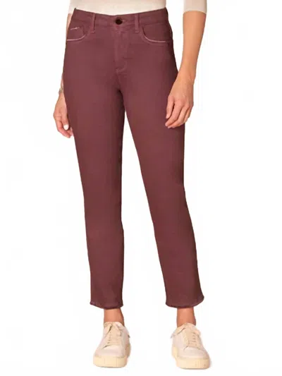 Democracy Colored Slim Straight Cascading D Pants In Fig Jam In Burgundy