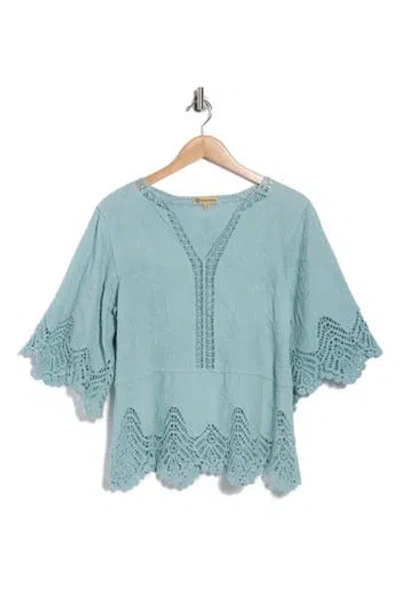 Democracy Crochet Cotton Peplum Top In Blue