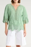 Democracy Crochet Cotton Peplum Top In Green