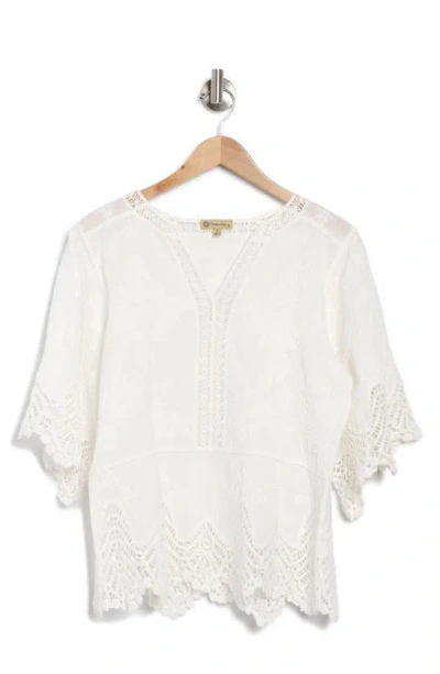 Democracy Crochet Cotton Peplum Top In Off White