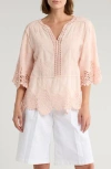 Democracy Crochet Cotton Peplum Top In Pink