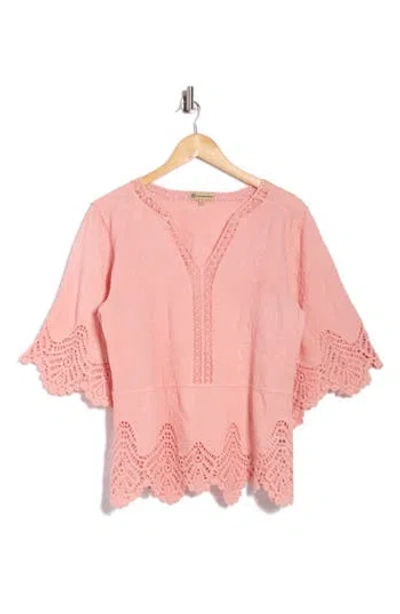 Democracy Crochet Cotton Peplum Top In Pink
