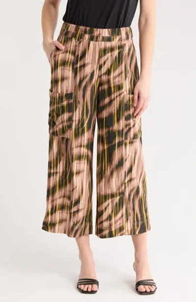 Democracy Crop Wide Leg Pants In Mauve/forest Multi