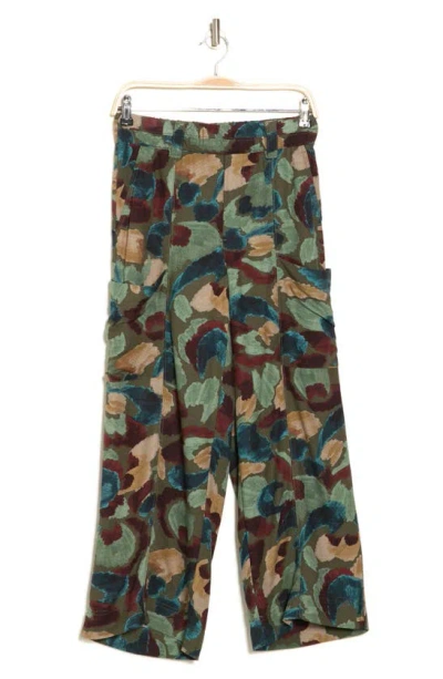 Democracy Crop Wide Leg Pants In Olive Teal Multi