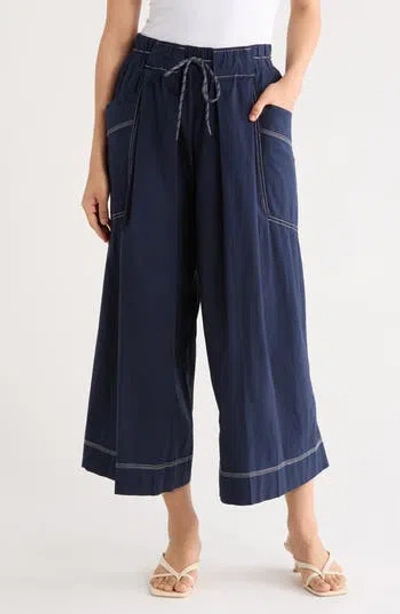 Democracy Cropped Wide Leg Poplin Pants In Blue