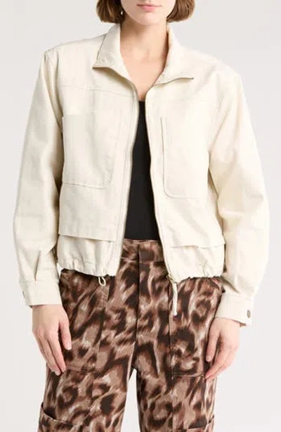Democracy Double Layer Denim Bomber Jacket In Blanched Almond