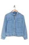 Democracy Double Layer Denim Bomber Jacket In Light Blue