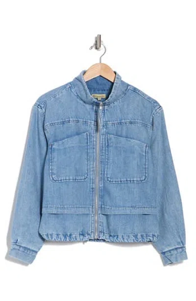 Democracy Double Layer Denim Bomber Jacket In Light Blue