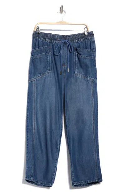 Democracy Drawstring Barley Barrel Leg Jeans In Blue