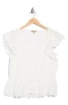Democracy Embroidered Eyelet Flutter Sleeve Peplum Top In White
