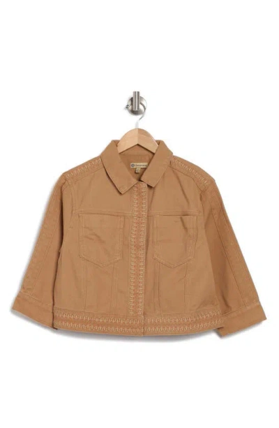 Democracy Embroidered Jean Jacket In Caramel Latte