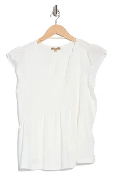 Democracy Embroidered Peplum Top In White