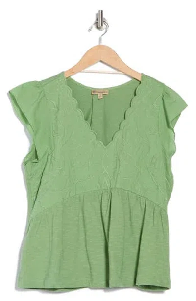 Democracy Embroidered Peplum Top In Green