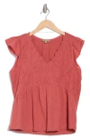 Democracy Embroidered Peplum Top In Red