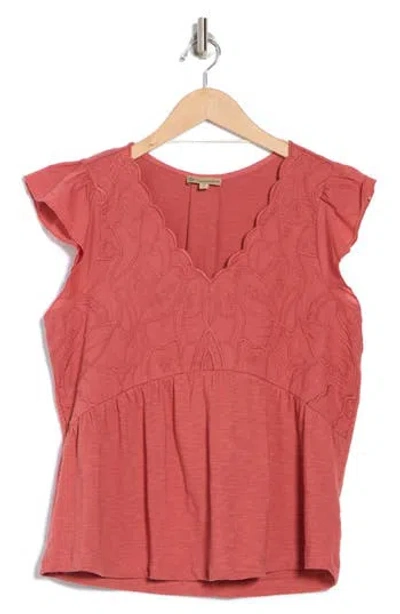 Democracy Embroidered Peplum Top In Red