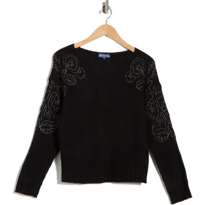 Democracy Embroidered Pullover Sweater In Black