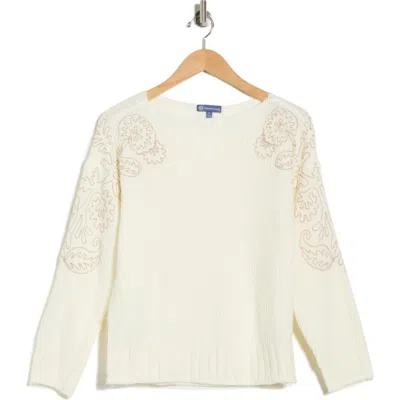 Democracy Embroidered Pullover Sweater In White