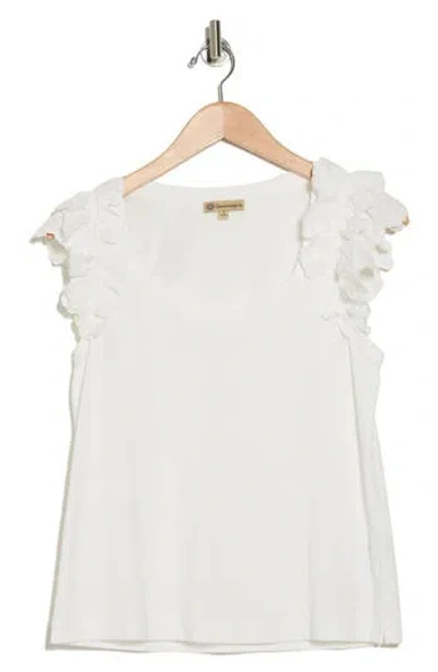 Democracy Embroidered Ruffle Sleeve Knit Top In Off White