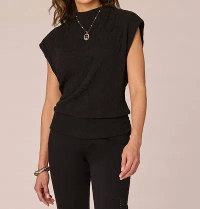 Democracy Extended Sleeve Mock Neck Banded Hem Mixed Media Knit Top In Heather Black