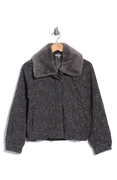 Democracy Faux Fur Collar Bomber Jacket In Gray