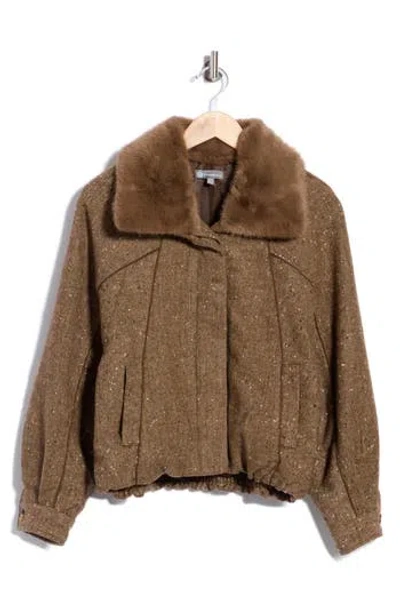 Democracy Faux Fur Collar Bomber Jacket In Brown