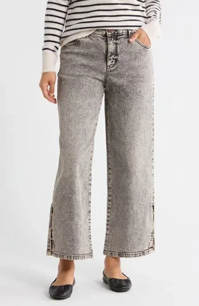 Democracy Faux Pearl Bead Wide Leg Jeans In Gray