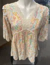 Democracy Floral Crochet Trim Top In Pastel