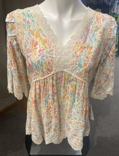Democracy Floral Crochet Trim Top In Pastel