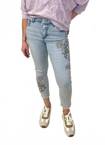 Democracy Floral Embroidered Ankle Skimmer Jeans In Denim In Blue