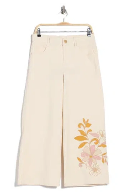 Democracy Floral Embroidered Ankle Wide Leg Jeans In Pink