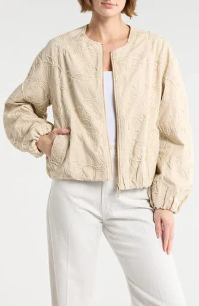 Democracy Floral Embroidered Bubble Hem Jacket In Neutral