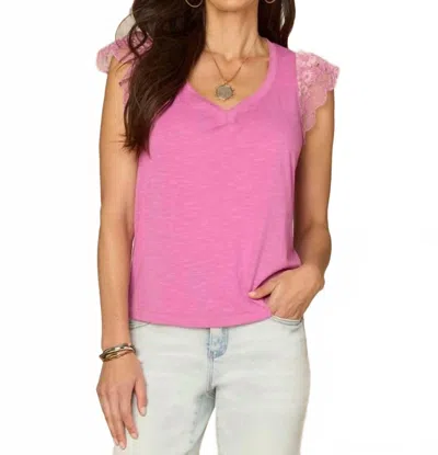 Democracy Flutter Sleeve Scalloped Sweetheart Neck Top In Blooming Orchid In Pink