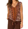 Democracy Flutter V-neck Tie Front Knit Top In Spiced Apricot Multi In Multi