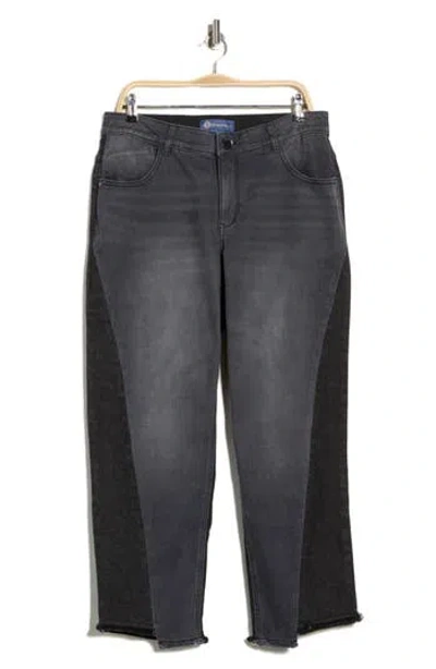 Democracy Frayed Step Hem High Waist Ankle Straight Leg Jeans In Black
