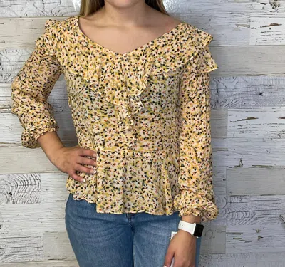 Democracy Front Flounce Hem Top In Yellow Floral In Multi