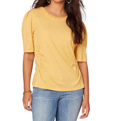Democracy Heathered Dandelion Scoop Neck Top In Yellow