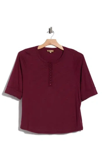Democracy Henley Knit Top In Plum