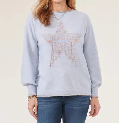 Democracy High Round Neck Space Dye Star Sweater In Blue In Purple