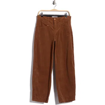 Democracy High Waist Barrel Leg Corduroy Pants In Brown