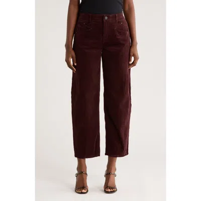 Democracy High Waist Barrel Leg Corduroy Pants In Burgundy