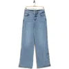 Democracy High Waist Faux Pearl Wide Leg Jeans In Mid Blue