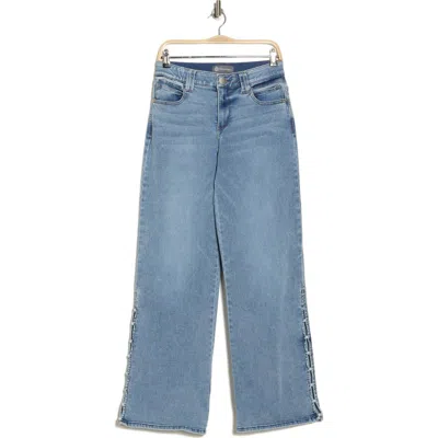Democracy High Waist Faux Pearl Wide Leg Jeans In Mid Blue