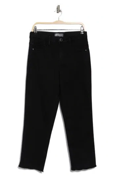 Democracy High Waist Fray Hem Crop Slim Straight Jeans In Black