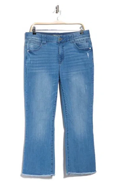 Democracy Itty Bitty Flare Frayed Hem Crop Jeans In Blue Vintage