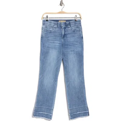 Democracy Kick Flare Double Layer Frayed Cropped Jeans In Mid Blue Artisinal