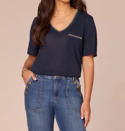 Democracy Knit Pocket Top In Navy