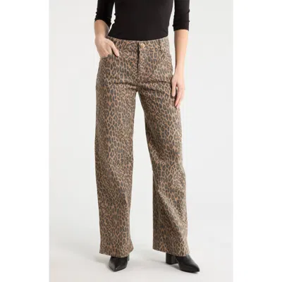 Democracy Leopard Print Wide Leg Jeans In Brown/black Multi