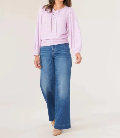 Democracy Long Puff Blouson Sleeve Knit Top In Heather Orchid In Purple