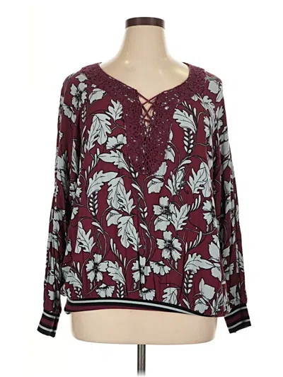 Pre-owned Democracy Long Sleeve Blouse In Burgundy